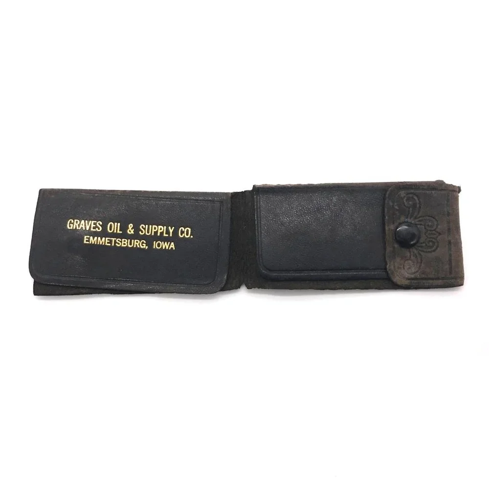 Small Vintage Advertising Wallet, Graves Oil and Supply Iowa, Leather Business